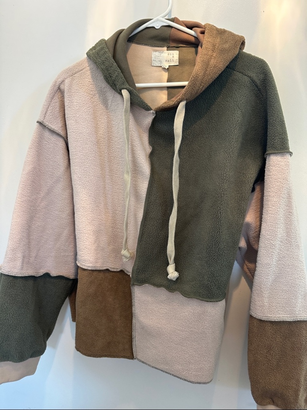 Oli & Hali M Colorblock Fleece Hoodie Jacket - Cream, Olive & Brown